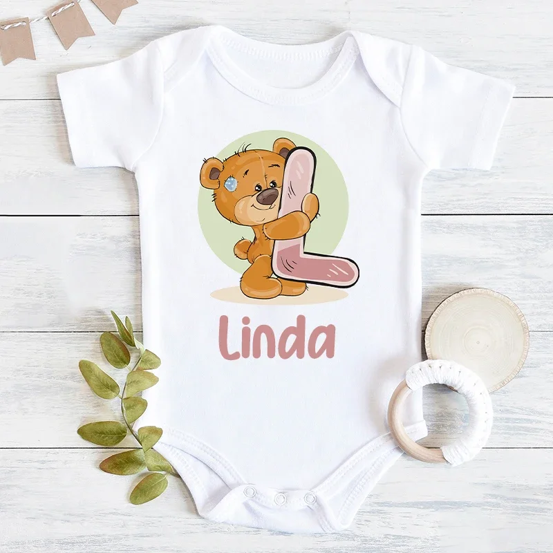 Body personalizado para recém-nascidos, roupa fofa de urso para meninas, nome personalizado, desenho animado, macacão casual para bebês, presente