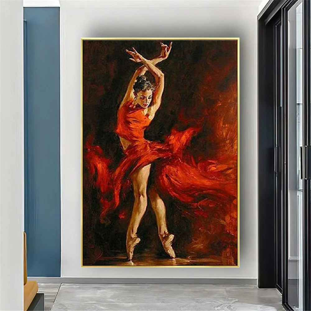 

Hand Abstract Home Decor Oil Painting on Canvas Ballet Girl Performance Dancing Ballerina Wall Art Picture for Living Room Decor