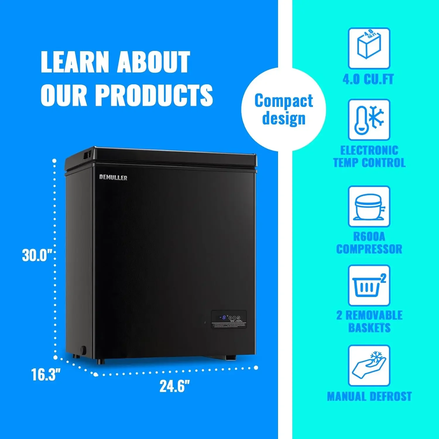 Congelador de pecho, 4,0 CU. Congeladores profundos de temperatura ultrabaja pies (hasta-12-50 °F) con dos cestas extraíbles de precisión