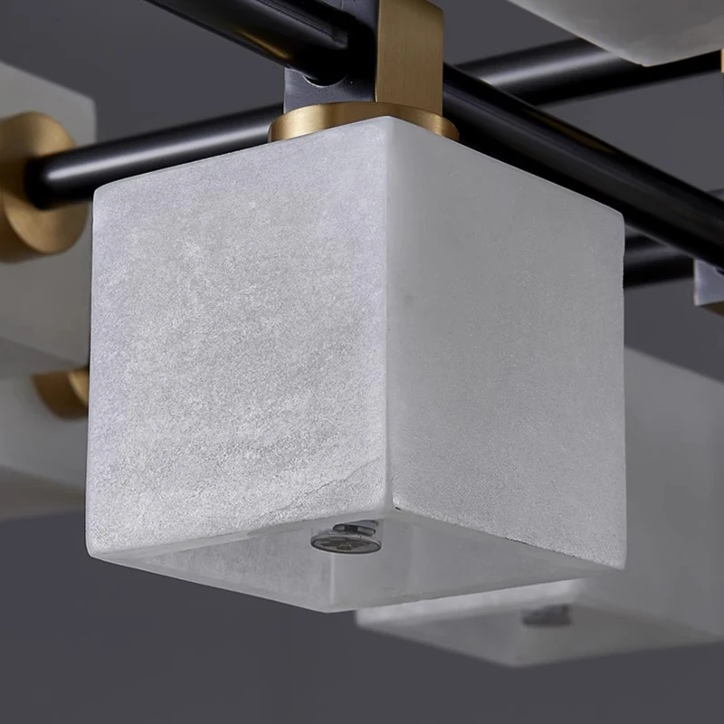 Postmodern Light Luxury Living Room Square Marble Ceiling Lamp Dining Room Apartment Hotel Classic Brass Ceiling Light