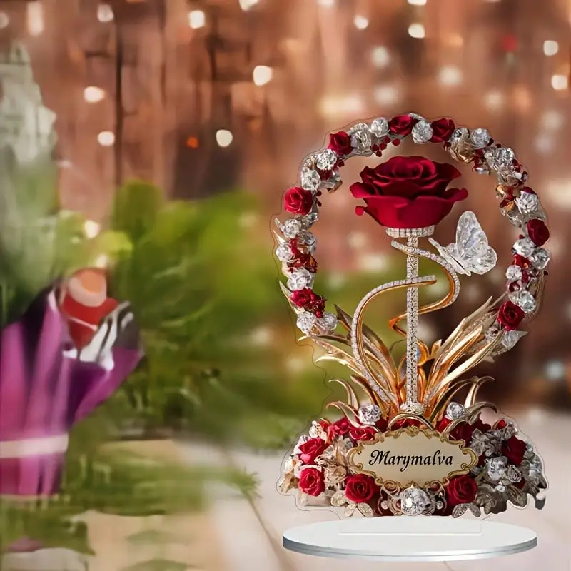 1PCS 2D Flat Rose And Turmeric Flower Ornament Home Bedroom Decor Gift for Wives Mothers