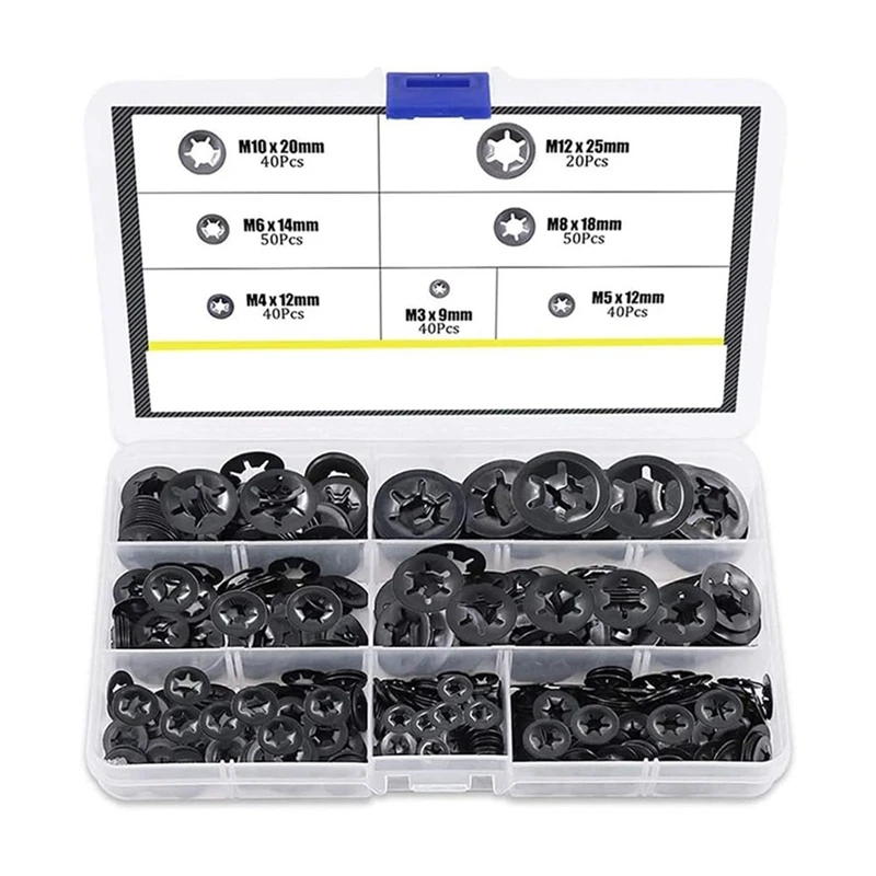 280PCS Lager Klem Wasmachine Borgring Bloem Push Lock Fastener Combinatie Kit Quick Lock Washer M3-M12