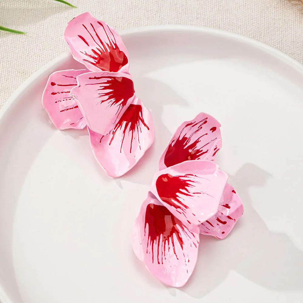 Stud Earrings For Women Drip Glaze Folded Petals Flower Personality Fashion Temperament Ear Accessories Fashion Jewelry BE526