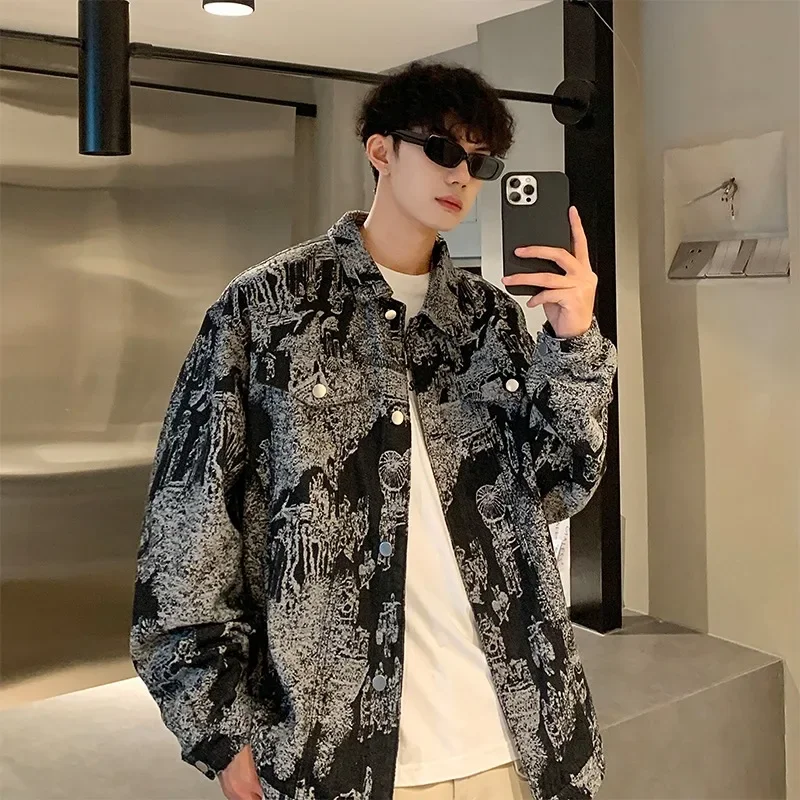 New Trends in Autumn Autumn 2024 New Denim Jacket, Hong Kong Style Contrasting Woven Denim Jacket, Men's Jacket