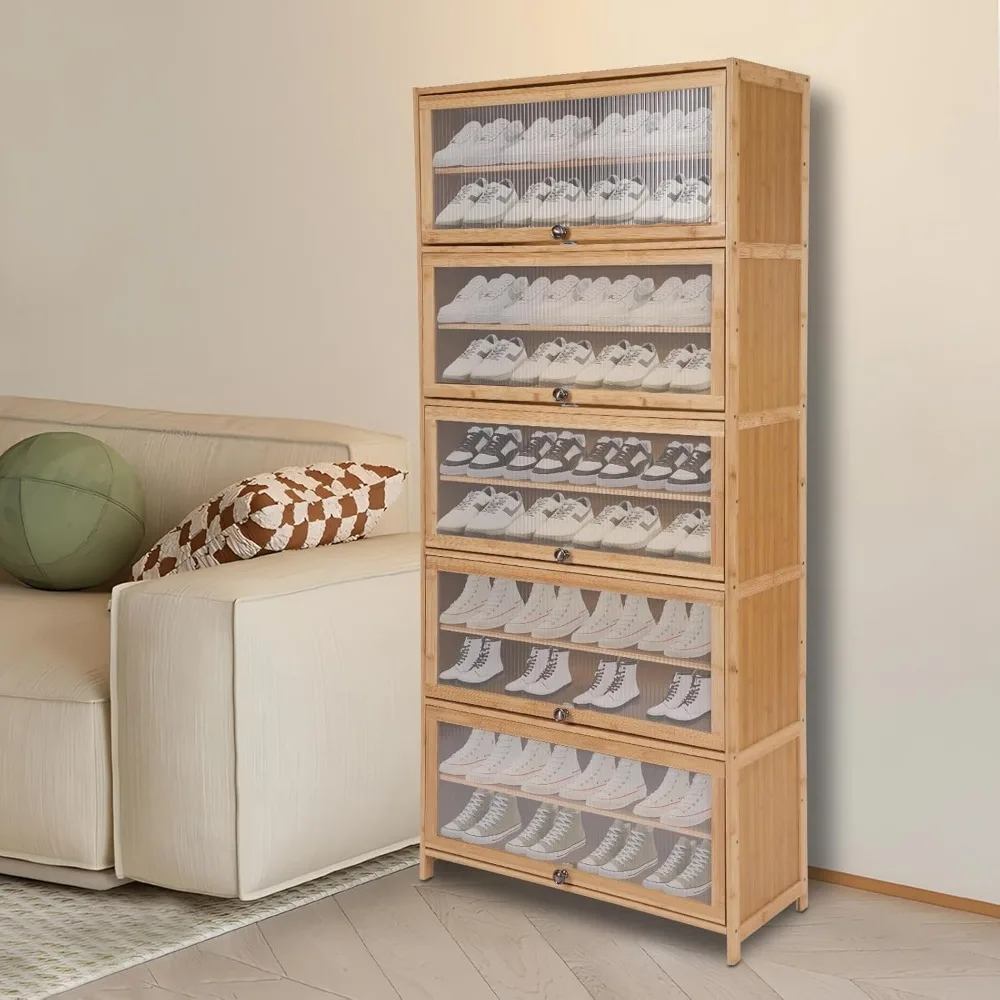 아크릴 도어가 있는 대나무 신발 수납장 - 가정용 10단 독립형 신발 정리대