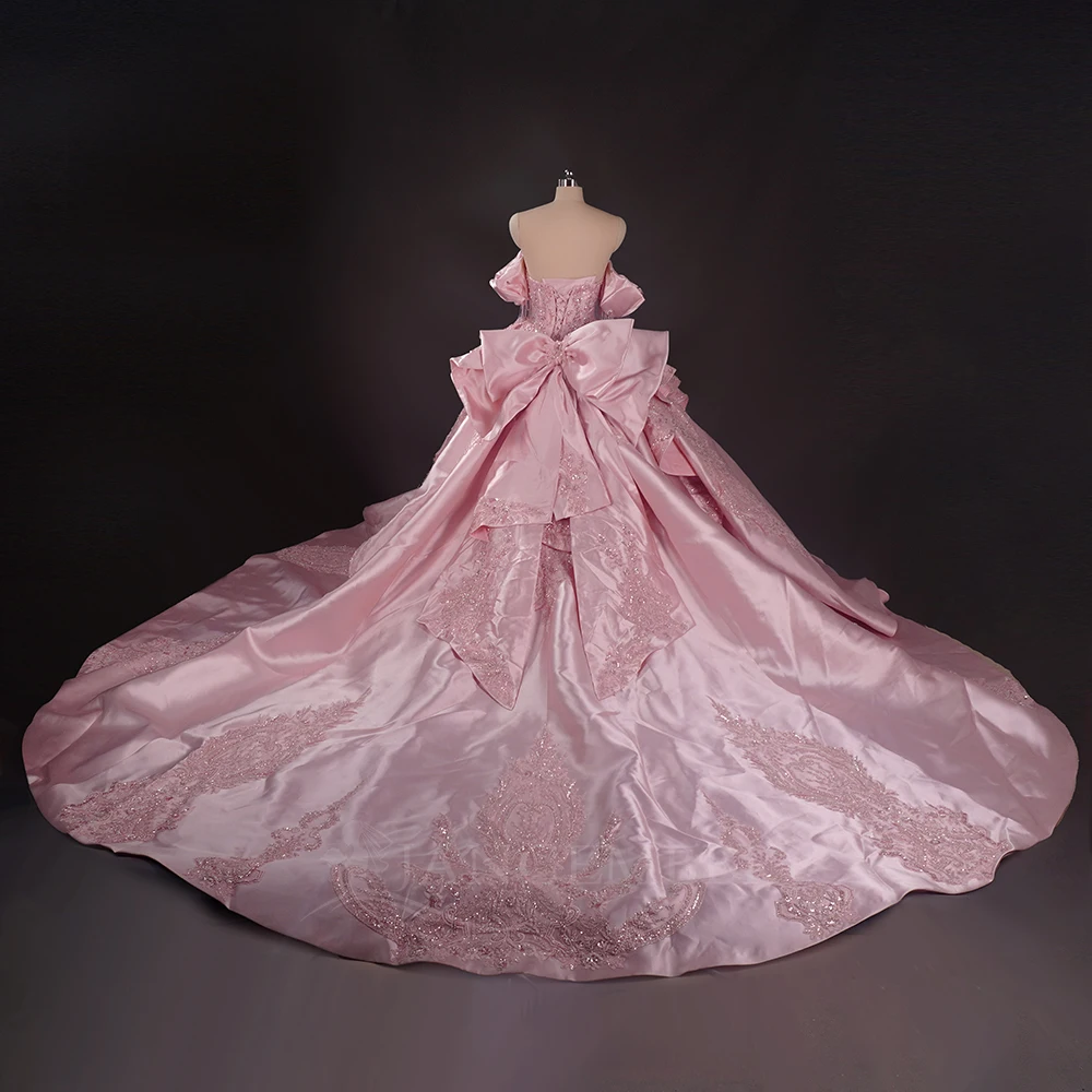 Exquisite Glittery Pink Quinceanera Dresses Customized Wedding Gown Beaded Party Gown Off Shoulder Ball Gown vestidos de 15 años