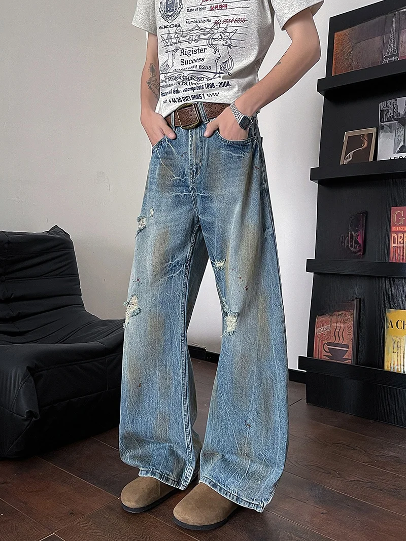 

Мужские свободные джинсы American Sle, летние новые прямые брюки с микро-клешем, модные повседневные длинные брюки от трендового бренда