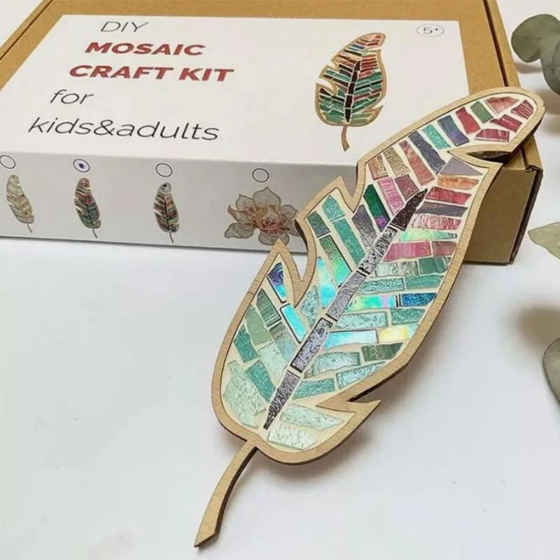 DIY Mosaic Feather Craft Kit Handmade Creative Mosaic Puzzle Arts and Craft Kit Christmas Decoration Gifts for Kids Adults