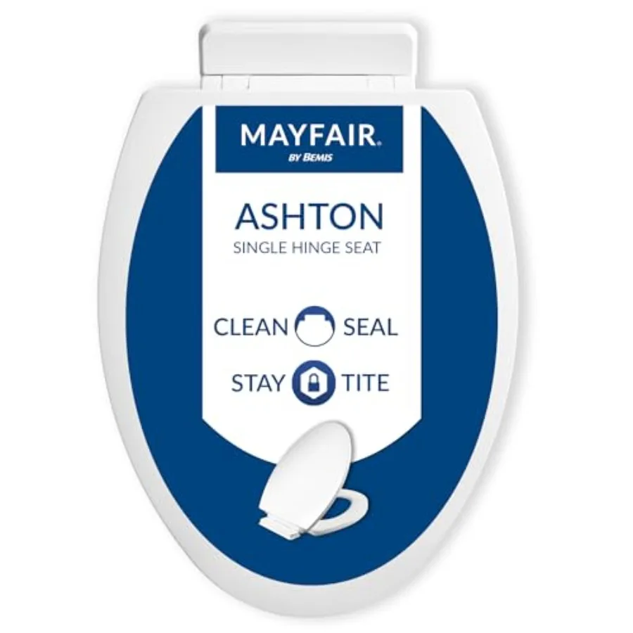 

Ashton Easy to Clean Single Hinge Toilet Seat, Modern Slow Close Wood Toilet Seat, Made in USA,,White