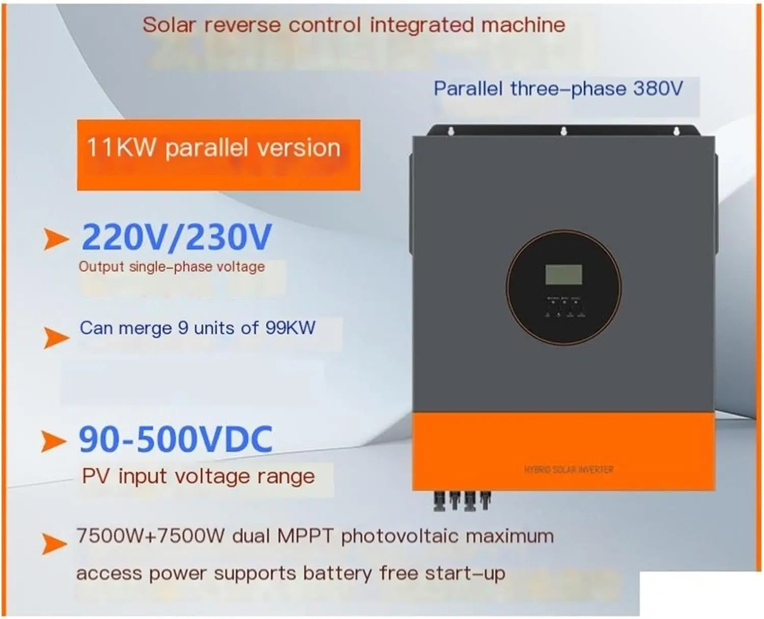PowMr 11KW محولات الطاقة الشمسية الهجينة الموازية 48 فولت إلى 220 فولت MPPT 160A الشمسية جهاز التحكم في الشحن 48 فولت إلى 220 فولت موجة جيبية نقية مزدوجة PV 7500 واط