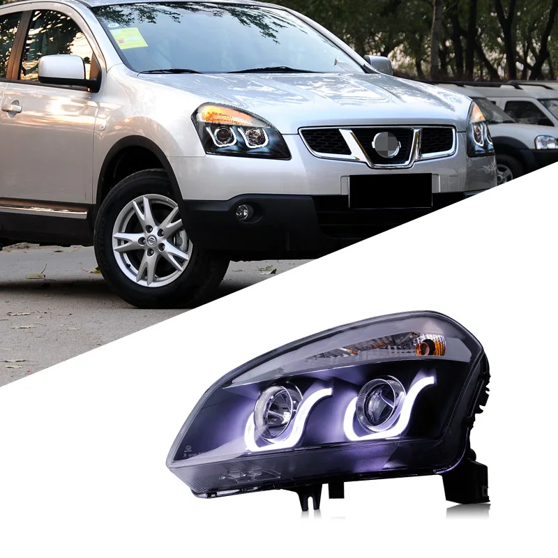 Suitable for 08-15 Qashqai headlight assembly modification U-shaped angel eye LED daytime running light lens xenon headlight