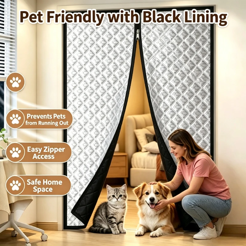 Zipper Windproof Curtains for Winter, Bedroom, Insulation Film, Cold Sealing Window Film, Screen Window, Door ，Light Blocking