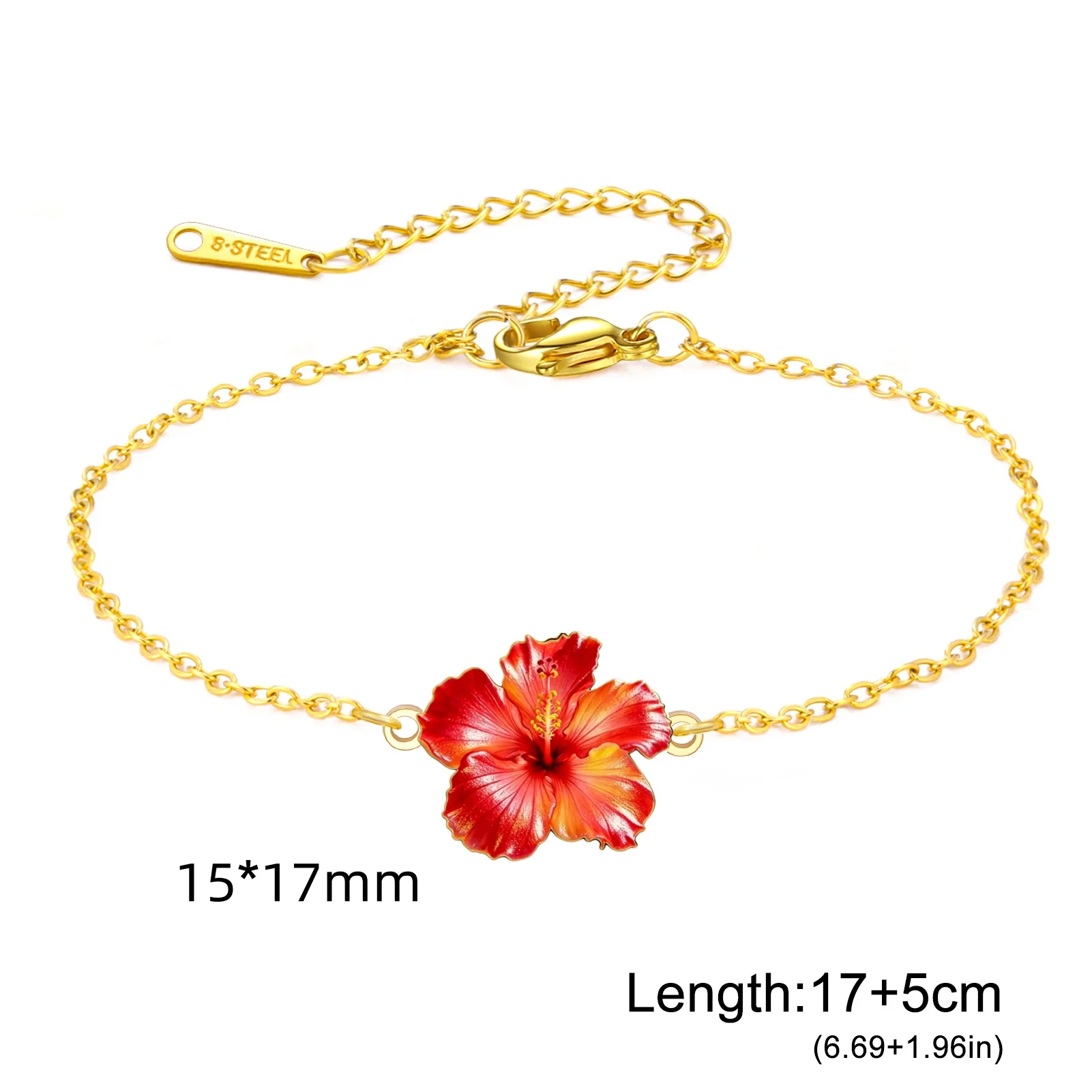 Women's Gold Plated Pink Hibiscus Flower Bracelet