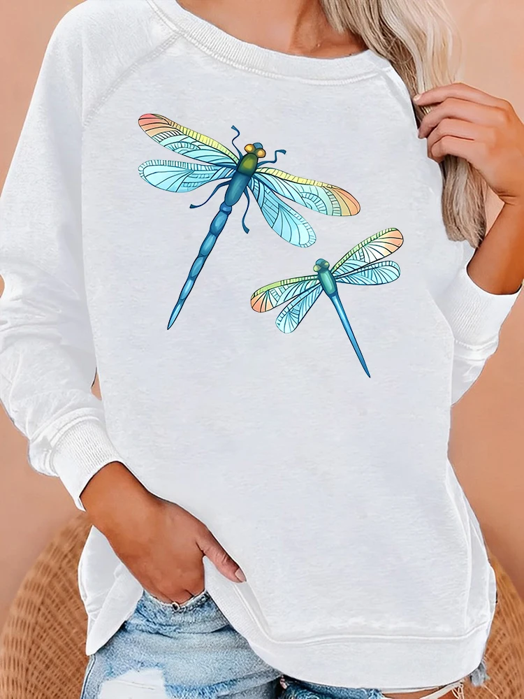 Seeyoushy Dragonfly Print Fun Printed Women\'s Top Y2K Casual Trend Women\'s Hoodie Fashion 90\'s Vintage Clothing Harajuku 2023