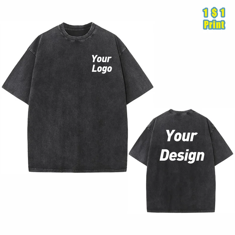 Custom Wash T Shirt Print Logo Embroidery Images Design Clothes 100% Cotton Cultural Shirts Men  And Women Work Top High Quality