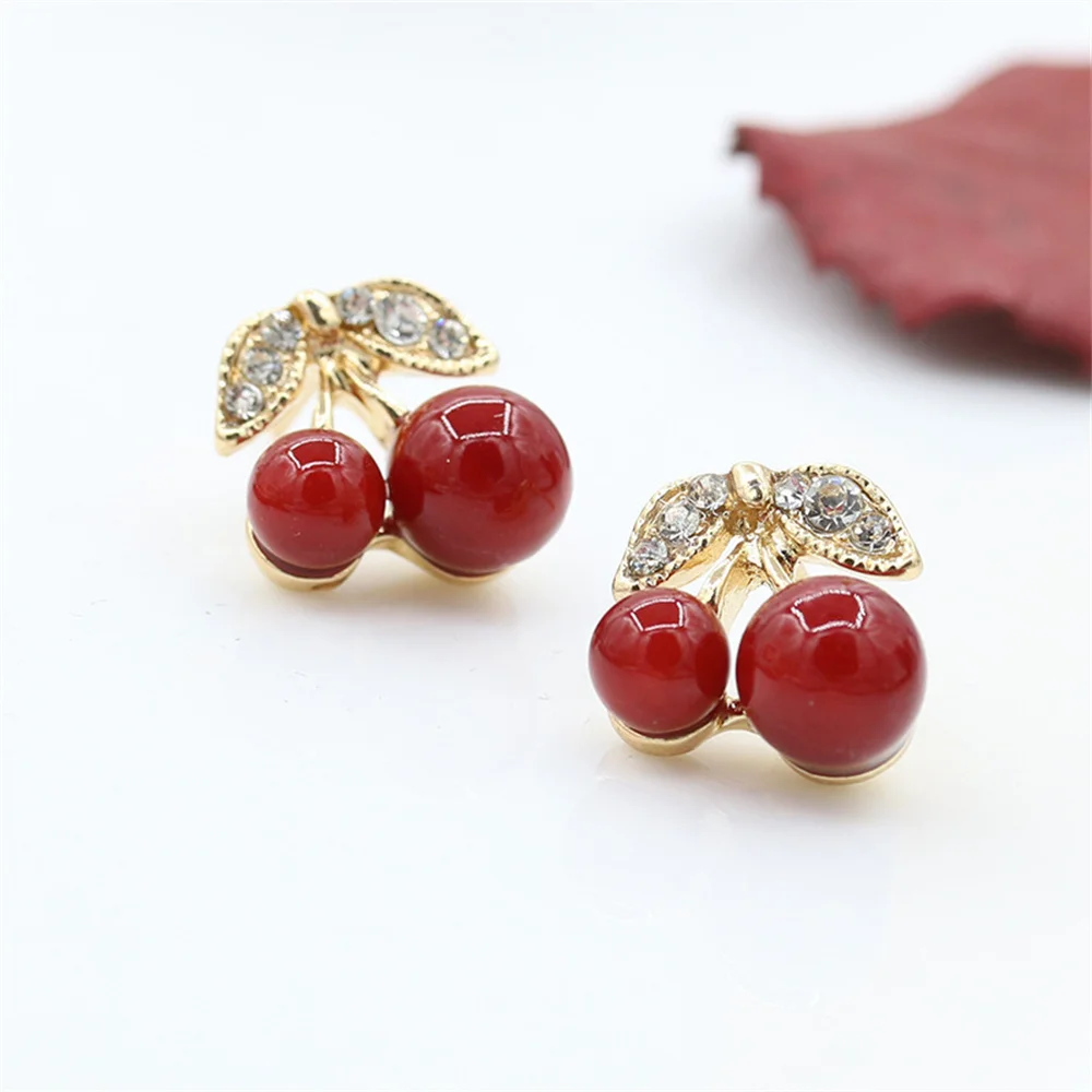 Cute Fashion Red Acrylic Cherry Stud Earrings For Women KPOP Crystal Fruit Earrings Ladies Party Jewelry Ear Accessories
