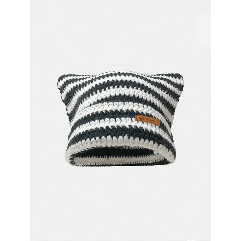 الرجال والنساء للجنسين اليد هوك مخطط الجوف القط الأذن محبوك قبعة الخريف والشتاء سدادات حماية الأذن الدافئة K2y الشارع البلوز متعة قبعة #1