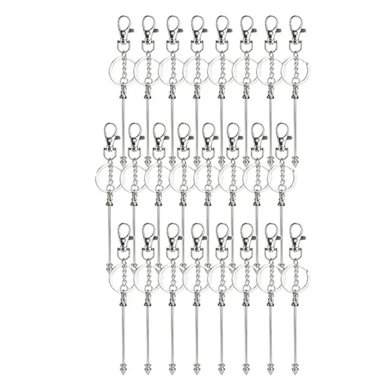 Easy Use Beaded Items For DIY Crafts Jewelry Making 24Pcs Beadable Keychain Bars Bead Keychain Making Kit Blank Keychains Silver