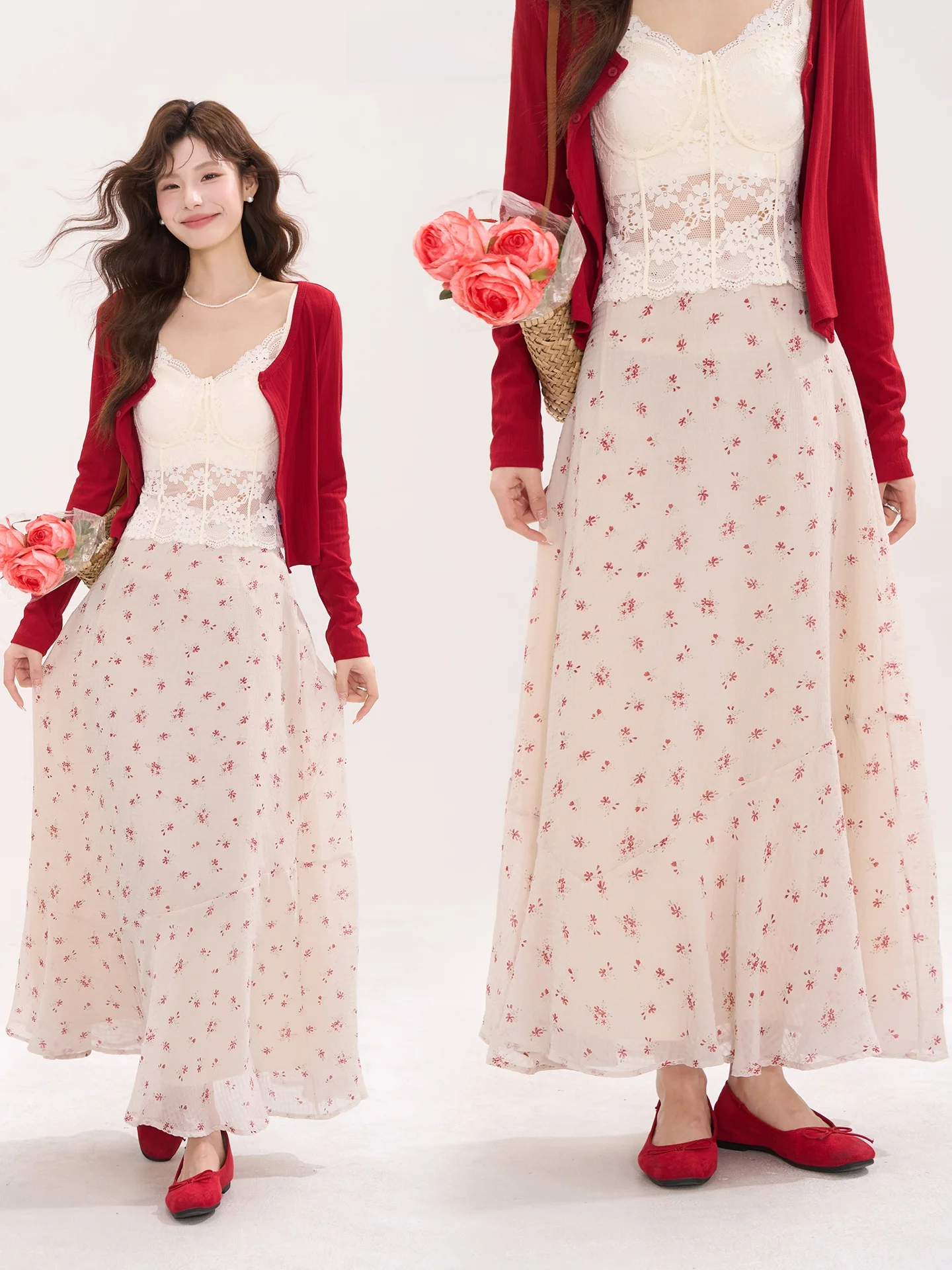 

Весенняя женская юбка с высокой талией в клетку и цветочный принт, свободного кроя, из полиэстера. Серия: Flower Field Window