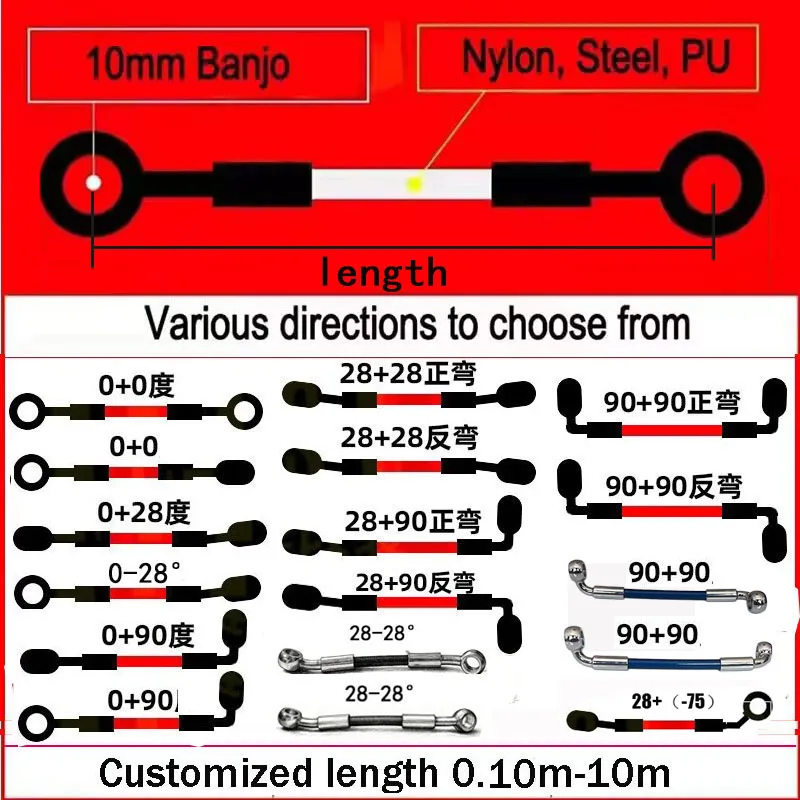 AN3 Moto Hydraulic Stainless Steel Braided Brake Hose Reinforced Brake Clutch Pipe M10 0° 28° 90° Front Rear Ptfe Brake Hose1/8 view 3
