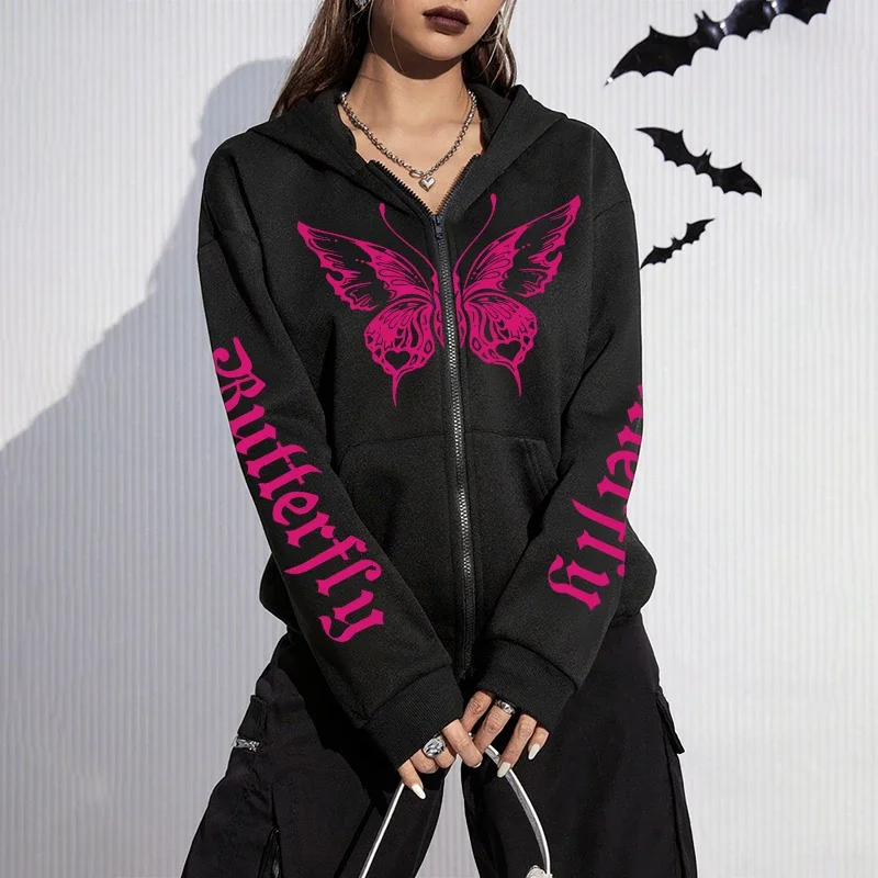 2026 Hot Sale Women's Hoodie Cute Pattern Print Zip-up Sweatshirt Autumn Winter Female Urban Casual Fashion Warm Hooded Jacket