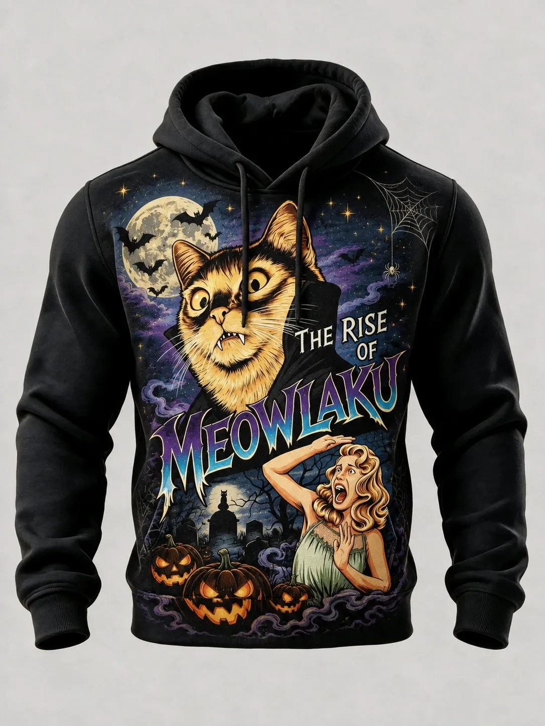 Unisex 3D Print Halloween Hoodie Pumpkin Scarecrow Skeleton Kid Moon Graveyard Pullover Long Sleeve Kangaroo Pocket Sweatshirt