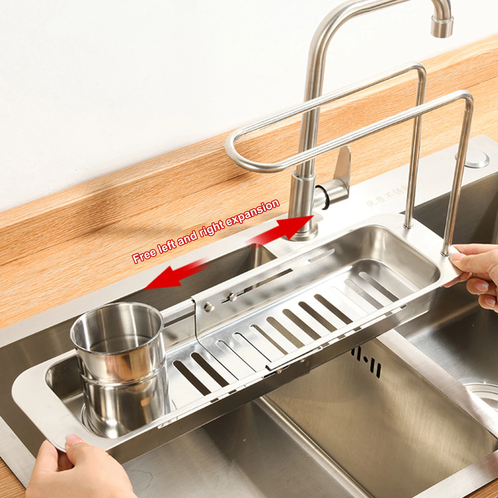 Kitchen Telescopic Storage Rack Sink Organizer Rack Telescopic Faucet Organizer Towel Sponge Storage Adjustable Storage Rack