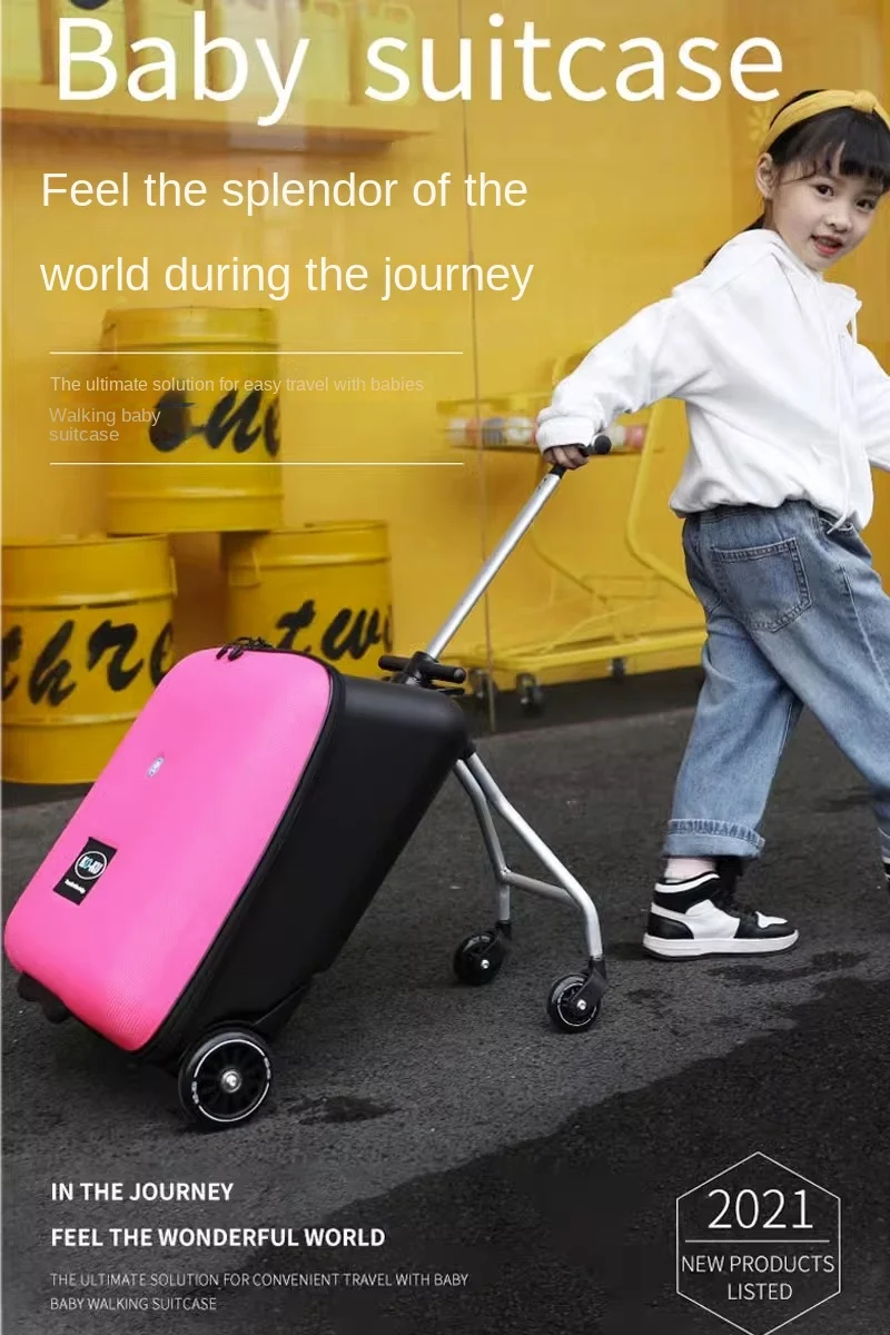 Imagem -02 - Pink Bagagem Pode Sentar-se no Boarding Cabin Bolsa Universal Wheel Trolley Travel Case Lazy Walk Ride com Baby Suitcase Crianças