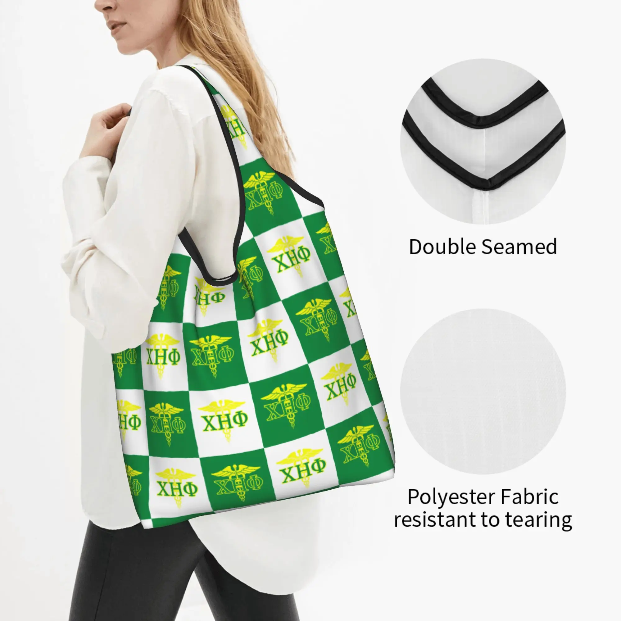 Cute Printed CHI ETA PHI Checkered Plaid  Tote Shopping Bag Portable Shoulder Shopper Sorority Nurse 1932 Handbag