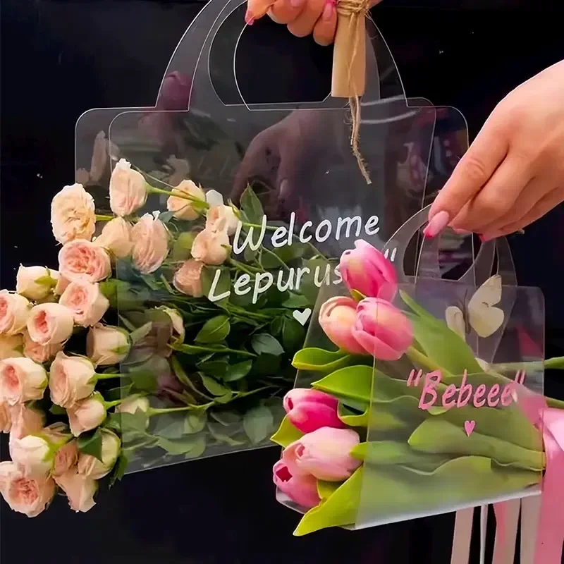 

Transparent Flower Bag Plastic Florist Flowers Packaging Bag Fresh Flower Bouquet Gift Box Valentine's DayWedding Flower Handbag