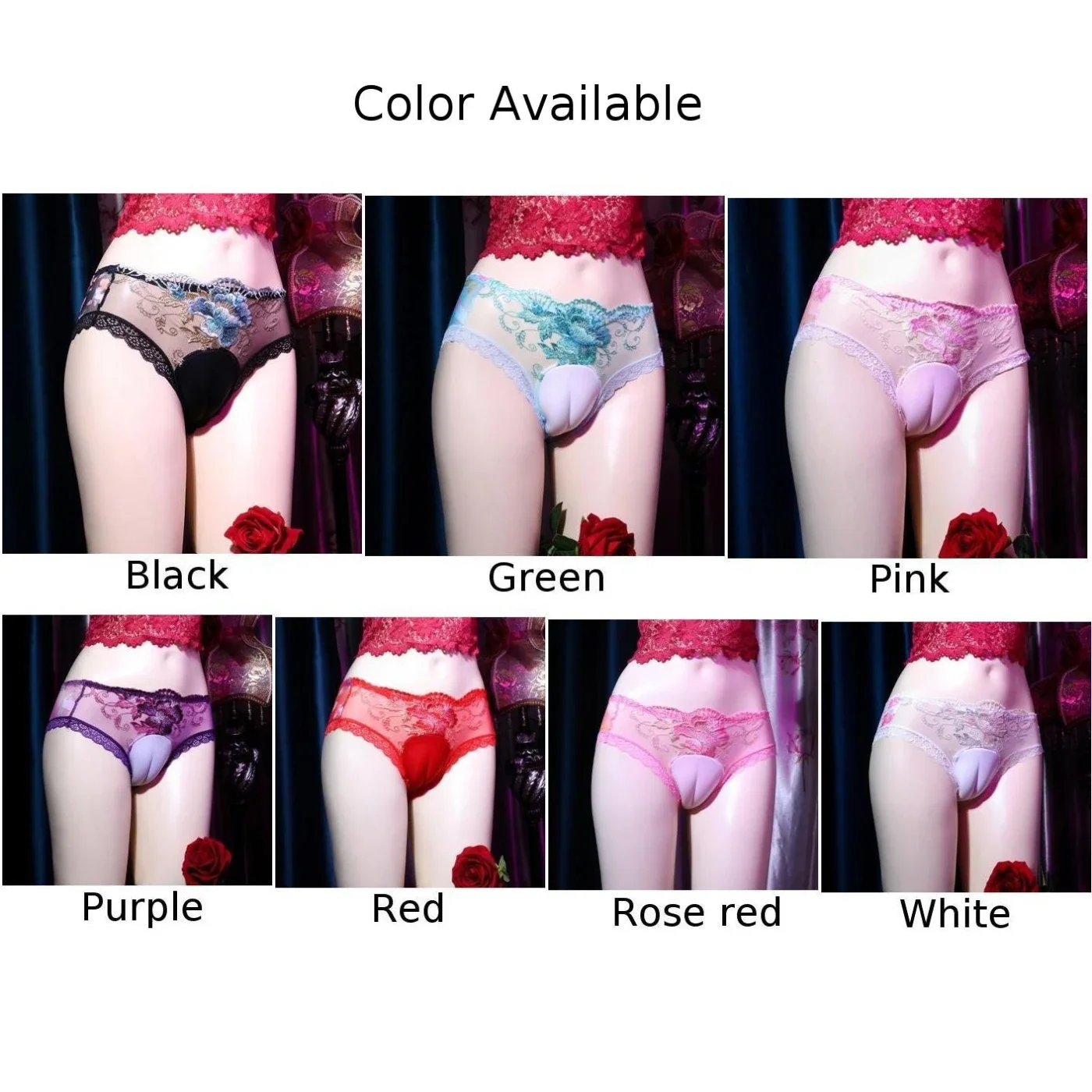 Sexy Men Crossdress Fake Pussy Hiding Gaff Panties Camel Toe Briefs Sissy Underpants Sheer Lace Flower Embroidery Underwear