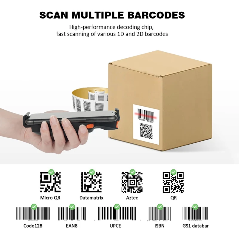 Barcode Scanner 2D Phone Back Clip Bluetooth Scanning Handheld Barcode Reader Data Matrix Code 1D 2D QR Scanners for Android IOS