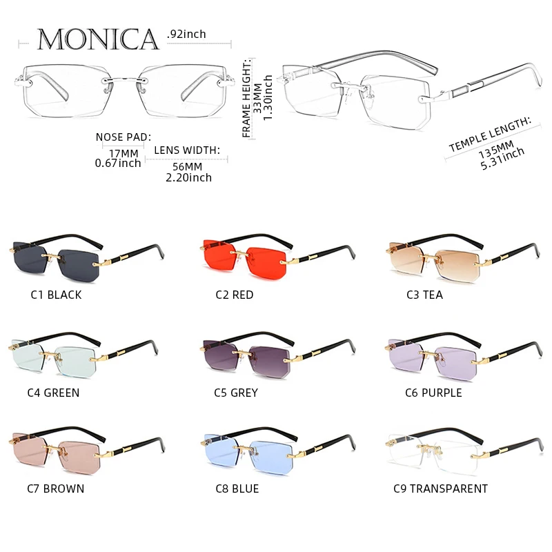 Fashion Rimless Sunglasses Men Women Populare Frameless Sun Glasses Male Female Classic Small Square Summer Traveling Shades