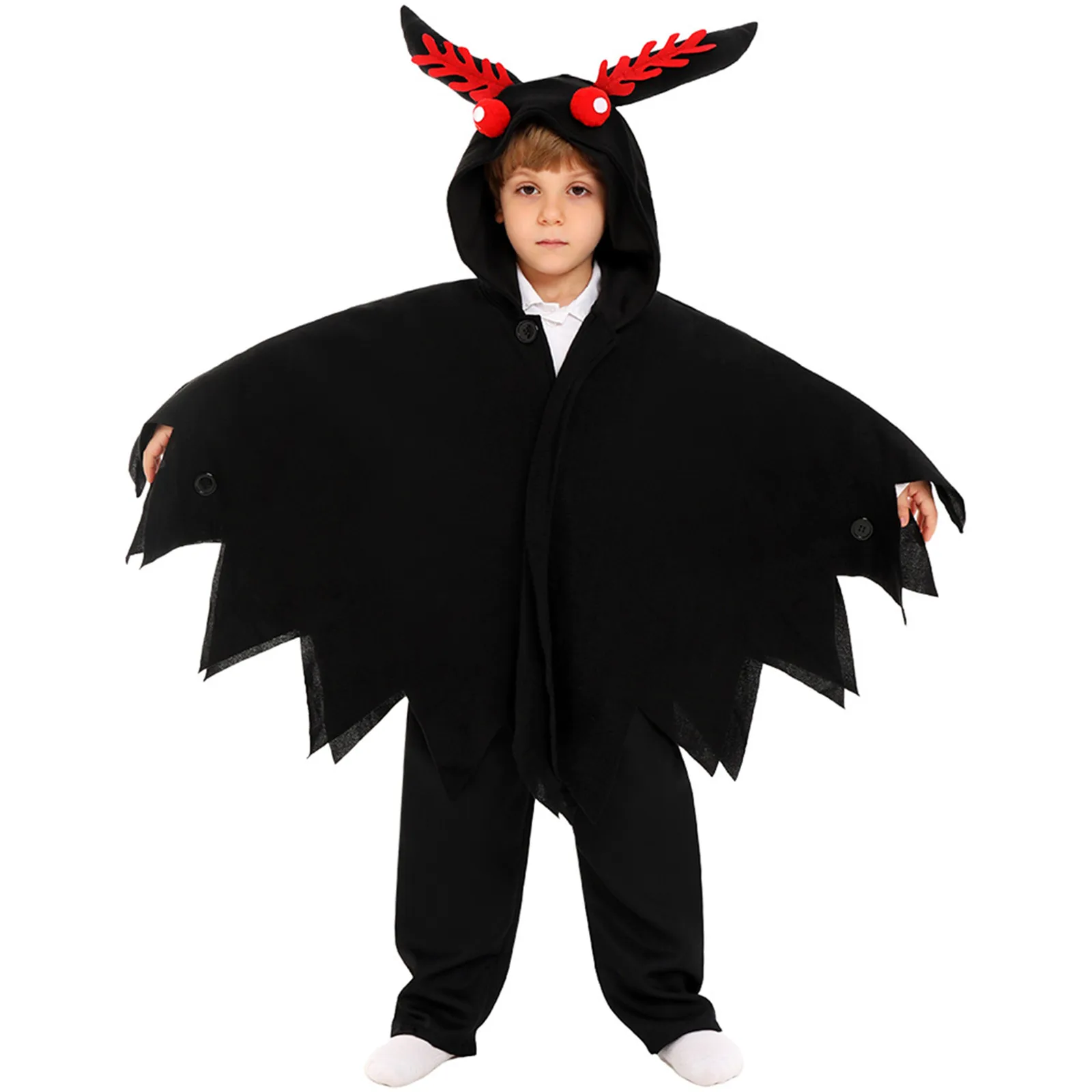 

Black Mothman Cloak Cosplay Costume Hooded Cloak Costume Unisex Horrible Moth Cape Halloween Party Outfits for Kids Outfit