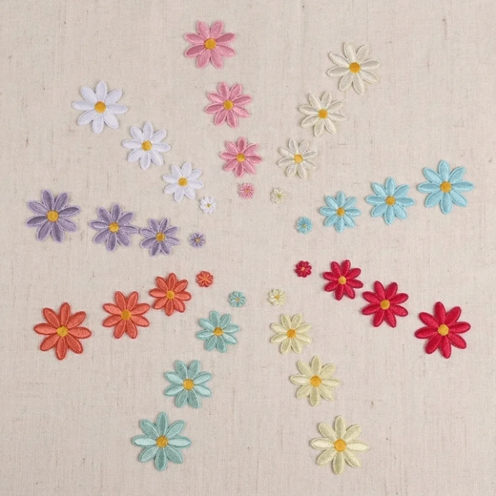36Pcs Floral Pattern Daisy Flower Patches Embroidery with Thermal Adhesive Sunflower Iron on Patches 4 Sizes Multi Color