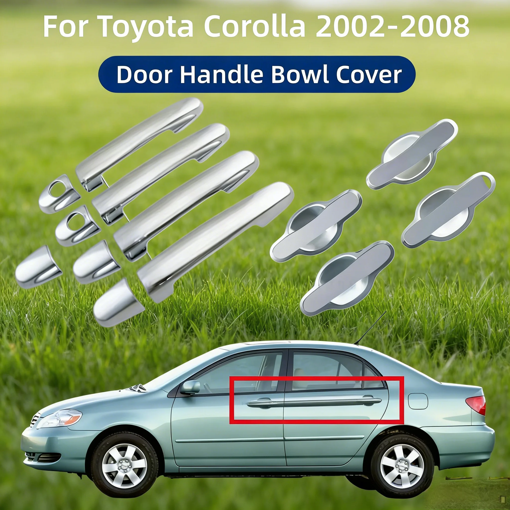 

New ABS Chrome Car Accessory Door Handle Bowl Cover Trim Paste Style 2001 2002 2003 2004 2007 2008 For Toyota Corolla