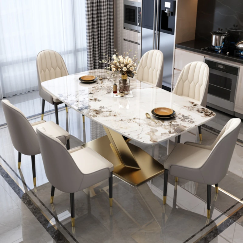 

Multifuctional Luxury Ding Table Gold Oilproof European Designer White Chairs Table Modern Living Room Mesa Comedor Decoration