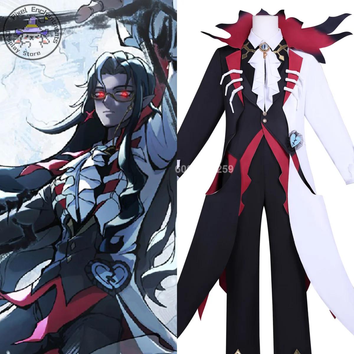 

Popular Game Eggy Cosplay Costume Levin Role Playing Clothes Black Red Outfit for Men Adult Comic Con Halloween Party Suits