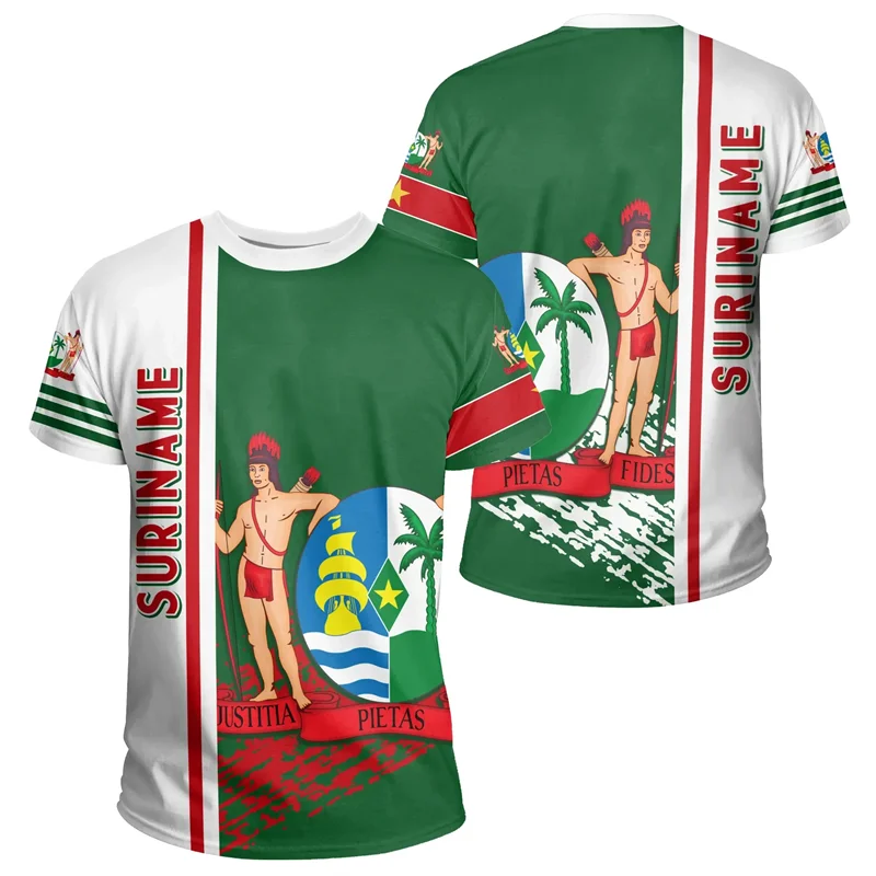 Suriname Flag 3D Printed T-Shirt For Men Gym Sportswear Tee Shirts Round Neck Short Sleeves Kids Summer Casual Loose T Shirt