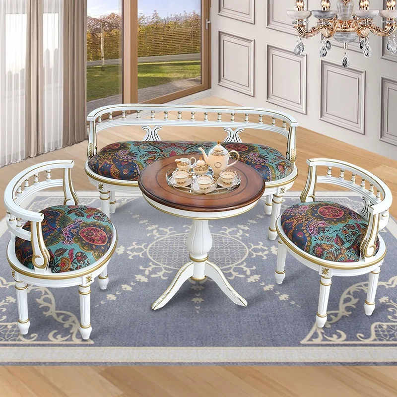 

American single solid wood sofa chair balcony leisure white chair single small apartment household coffee table