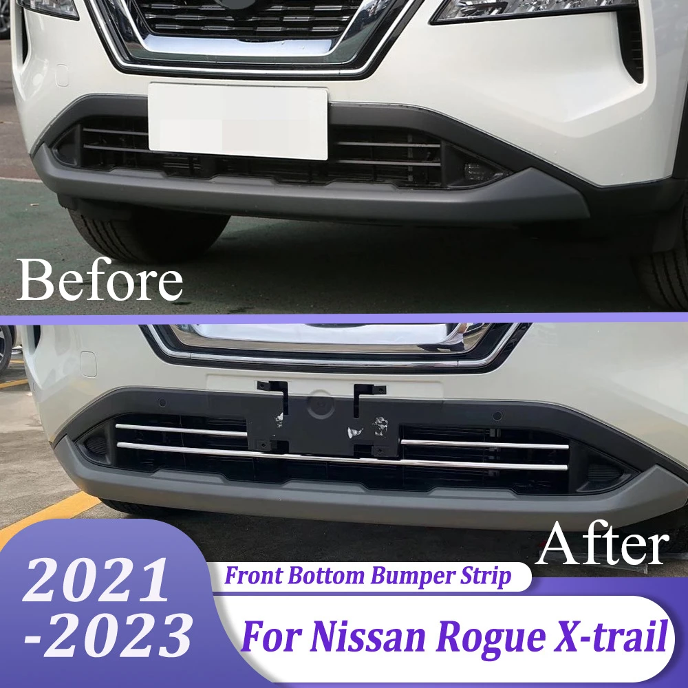 

Car Exterior Accessories Chrome Front Lower Grille Bottom Cover Protector Strip Trim For Nissan Rogue X-trail 2021 2022 2023