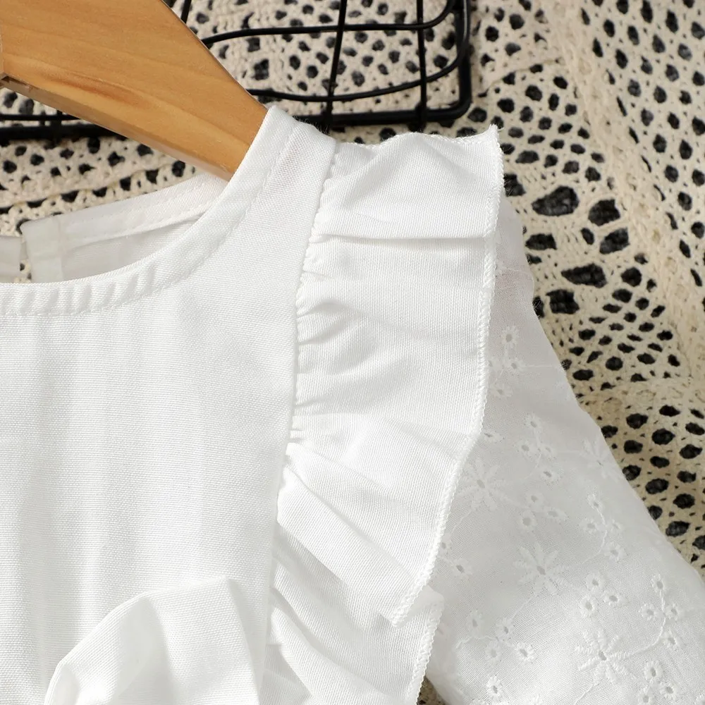 فساتين الخريف الطفل بأكمام طويلة الأبيض الجوف خارج فستان بسيط مع القوس الكبير الزفاف زهرة فتاة زي للطفل فتاة 6-24 أشهر