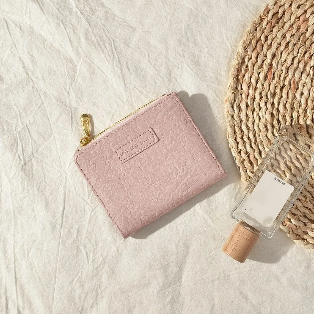 

Retro Leather Short Wallet Small Solid Color Zipper Purse Large capacity Card Bag Women