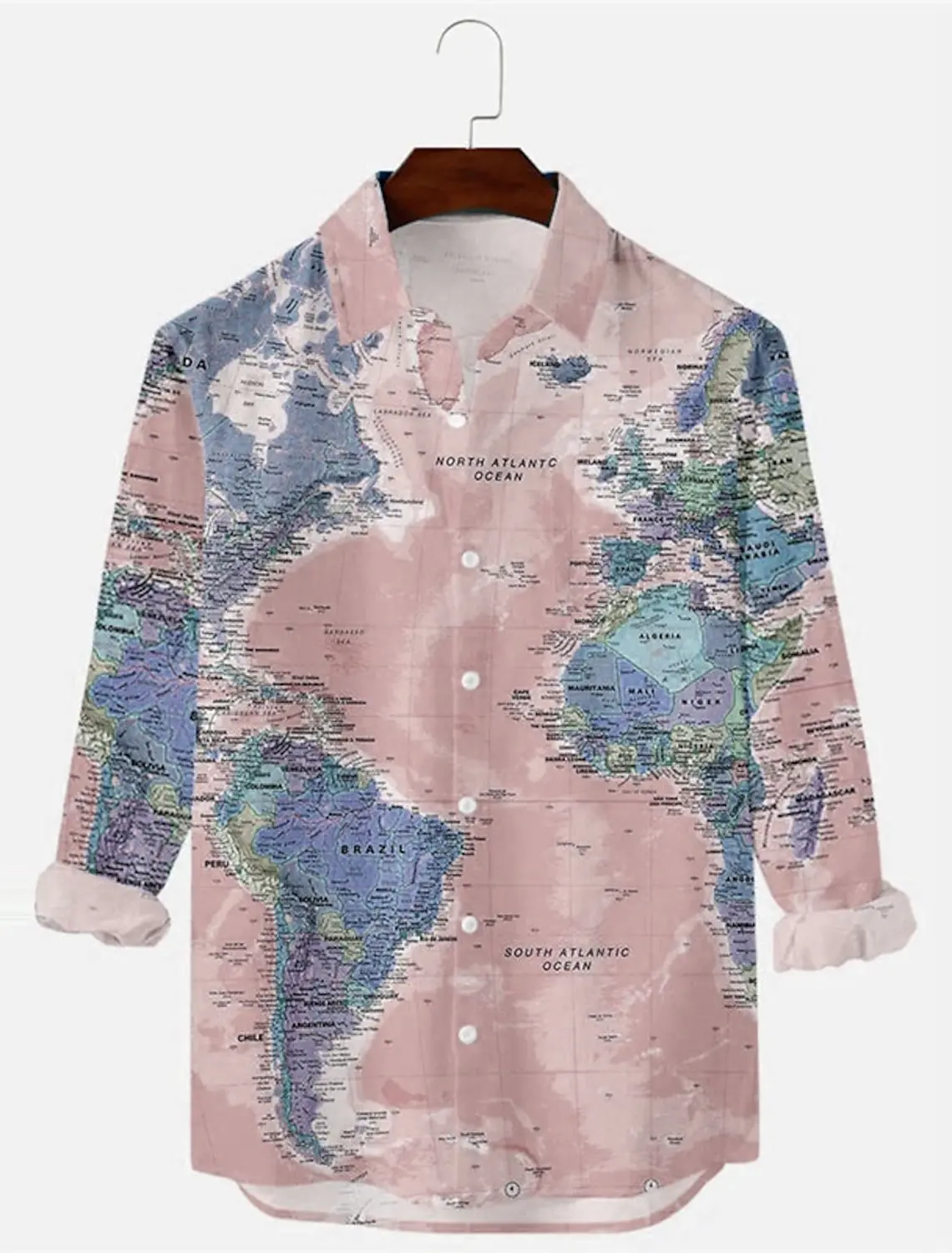 Men's Shirt Graphic Shirt Map Turndown 3D Print Outdoor Street Long Sleeve Button-Down Clothing Vintage Fashion Designer Retro