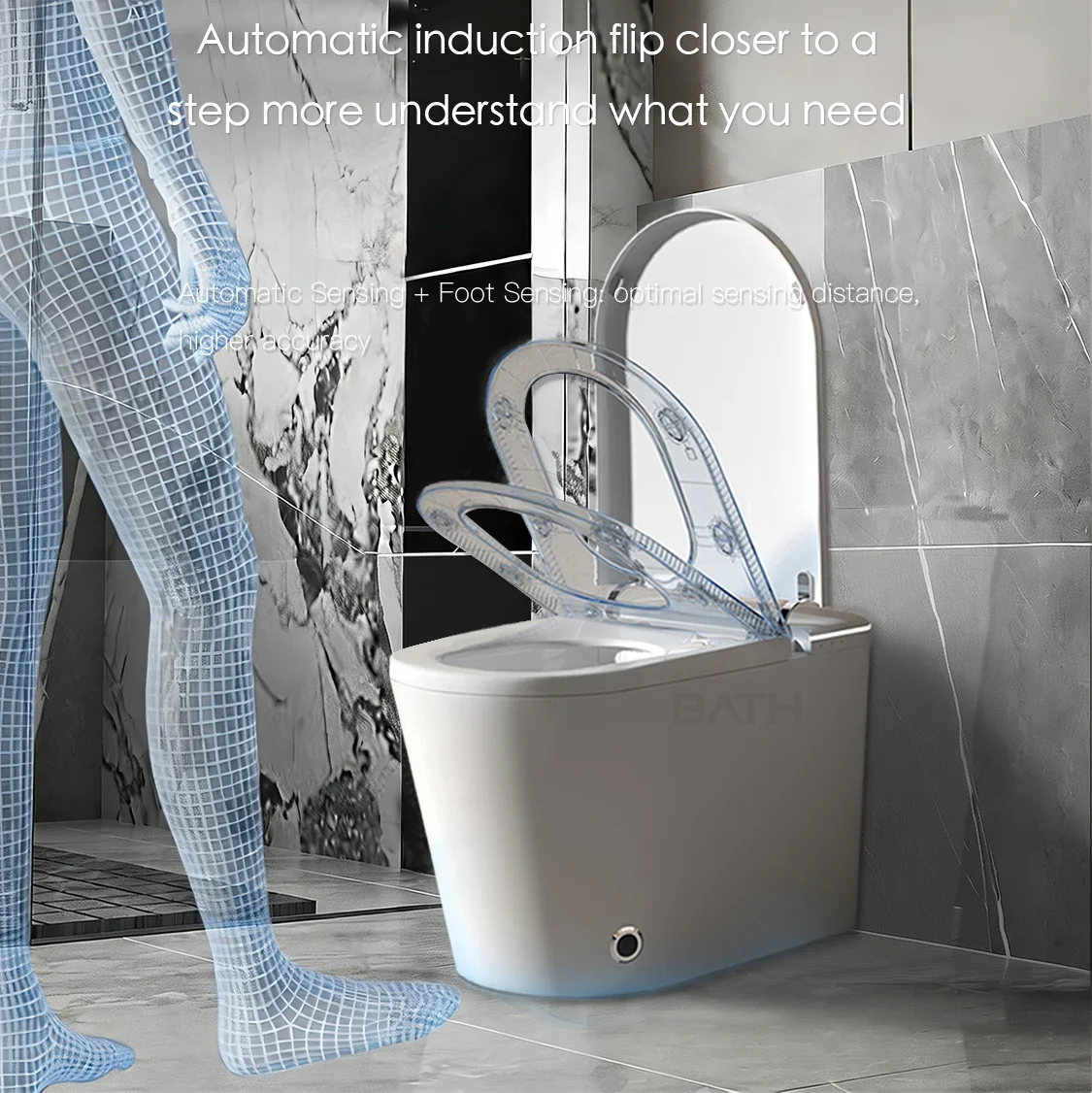 ORTONBATHS Auto Open Close 1000 Gram MaP Foam Dispenser Auto Flush Heated Seat Elongated Smart Toilet Bidet With Built In Tank