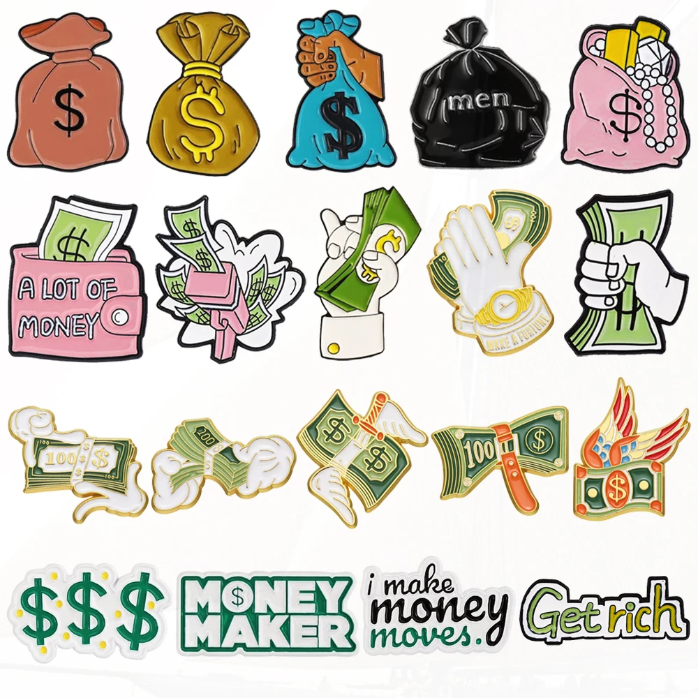 Money Maker Fully Loaded Cartoon Money Bag Metal Badge Clothes Lapel Brooch Jewelry Friend Gift Dollar Money Enamel Pin Purse