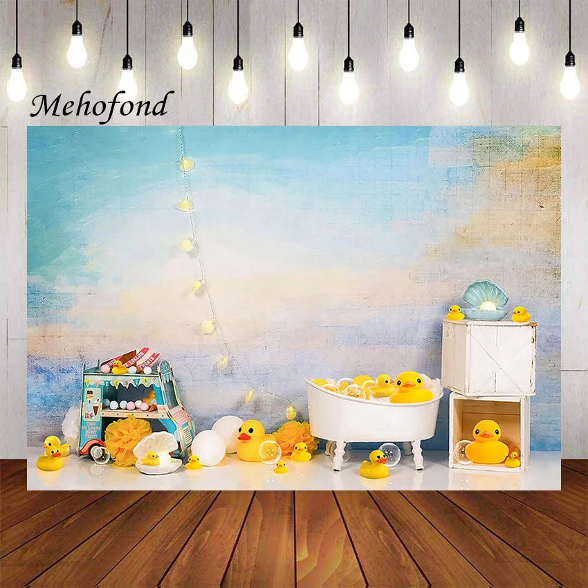 Mehofond Photography Background Little Yellow Duck Bubble Kid 1st Birthday Party Cake Smash Portrait Decor Backdrop Photo Studio