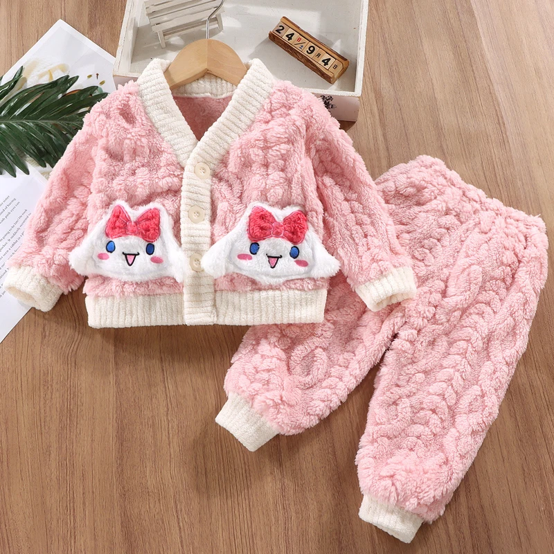 Suit autumn and winter plush warm Korean version boys and girls aged 0-9 sweet and lovely home clothes fashion children clothing