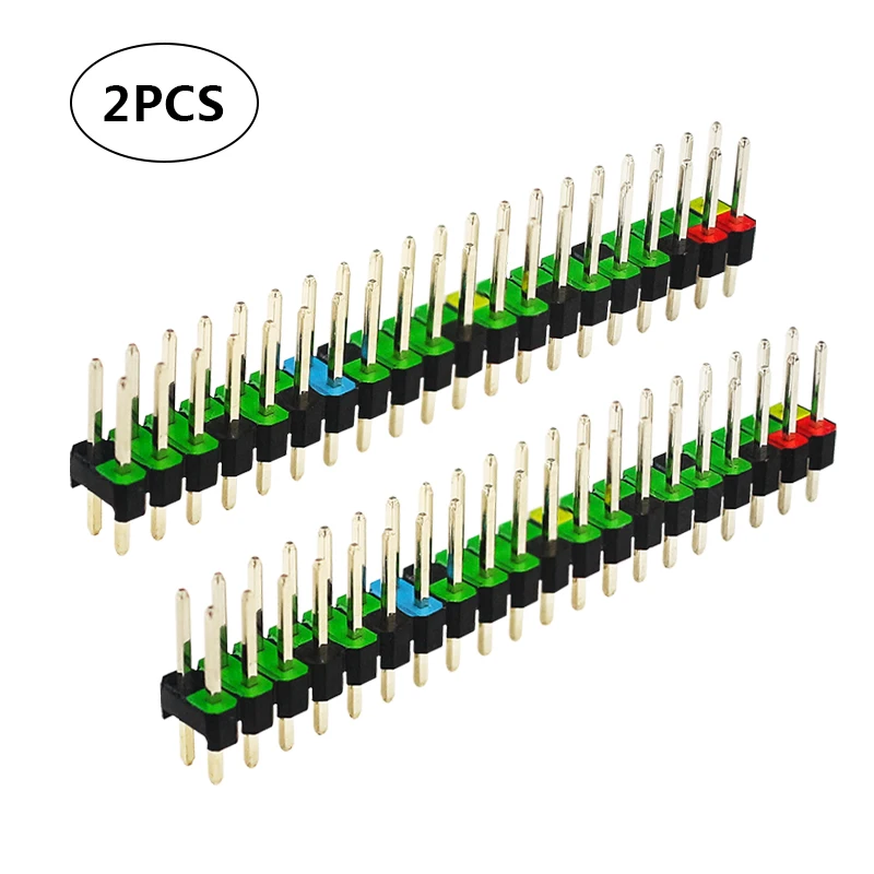 Tira de doble cabezal macho para Raspberry Pi 4 Zero, 1 / 2 piezas, 2x20 pines, doble fila, 20 pines, GPIO, cabezal de apilamiento colorido, extendido