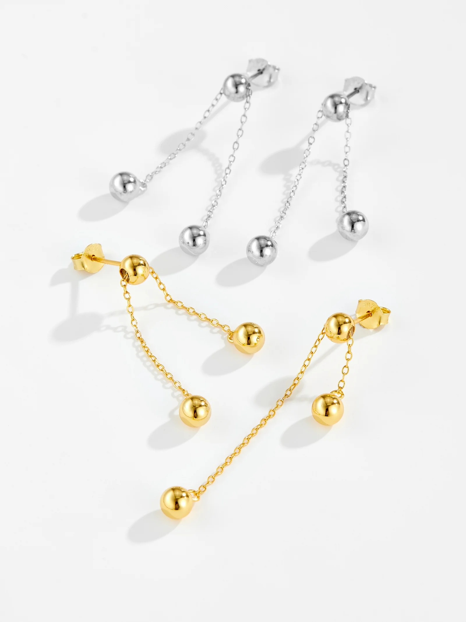 DPLAOPA Women 925 Sterling Silver Round Bead Plain Color Long Drop Earring Rock Punk Fine New Luxury Classic Party Jewelry Gift 3